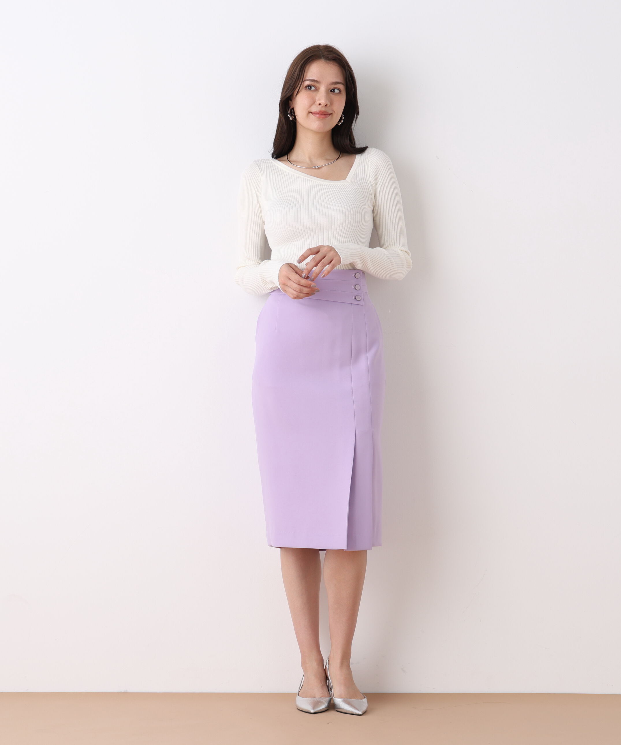  「アシンメトリックボタンラップスカート」|スカート|