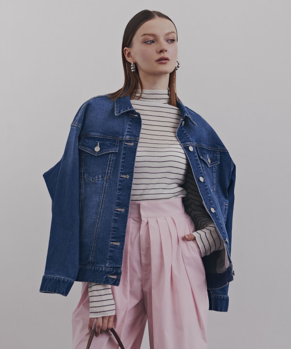  「ルーズカラーデニムジャケット」|ブルゾン・スタジャン|