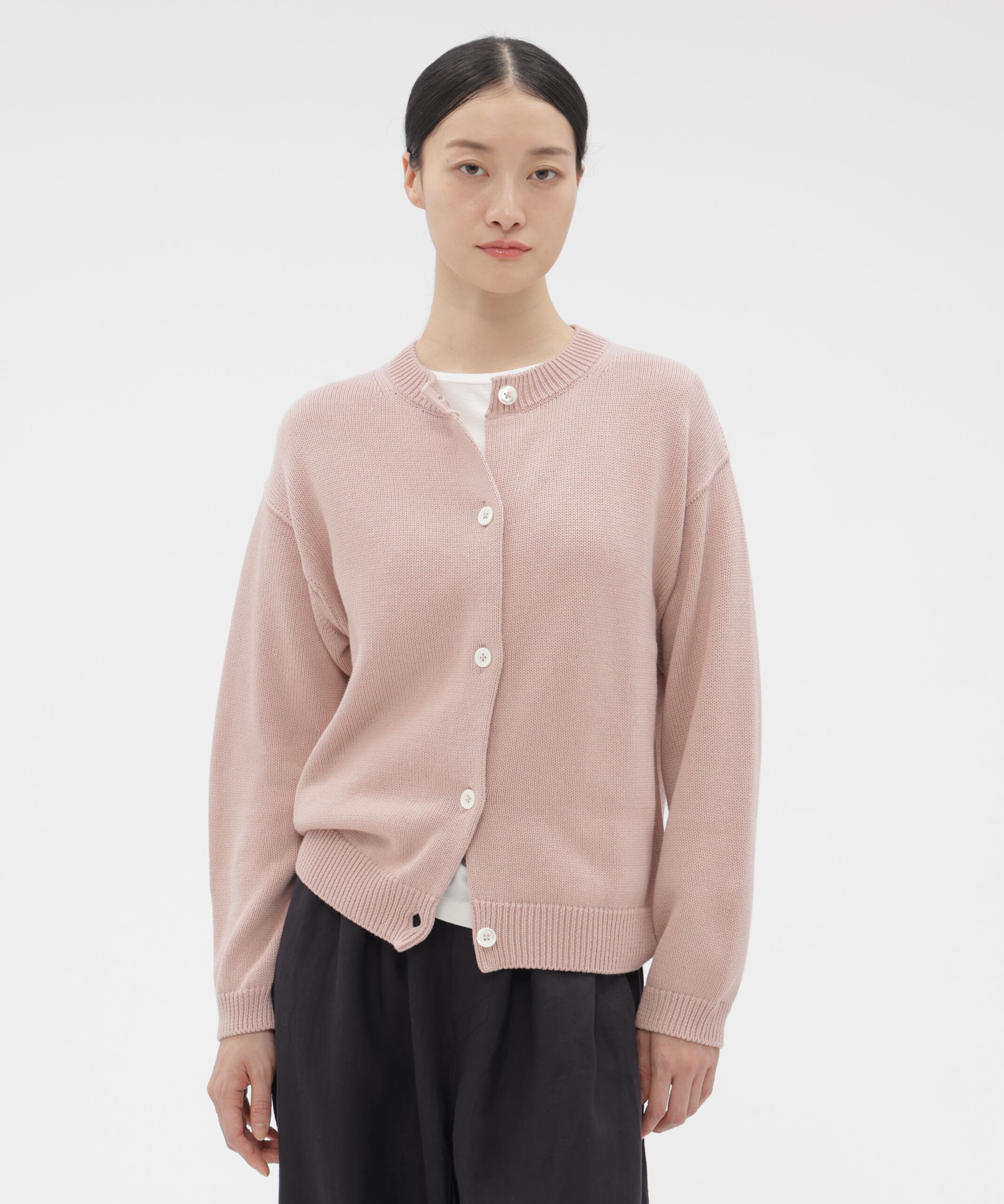 MARGARET HOWELL HOUSEHOLDGOODS「HIGH TWIST COTTON LINEN KNITWEAR」|カーディガン|PINK