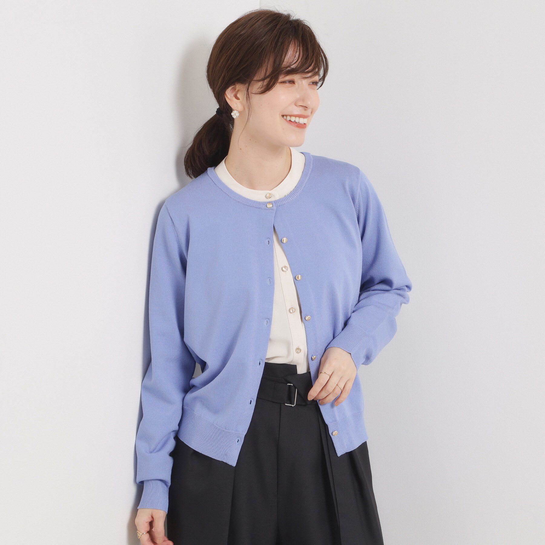 ITS&rsquo;DEMO「【縮みに強い／洗濯機OK】クルーニットカーディガン」|カーディガン|サックスブルー(09