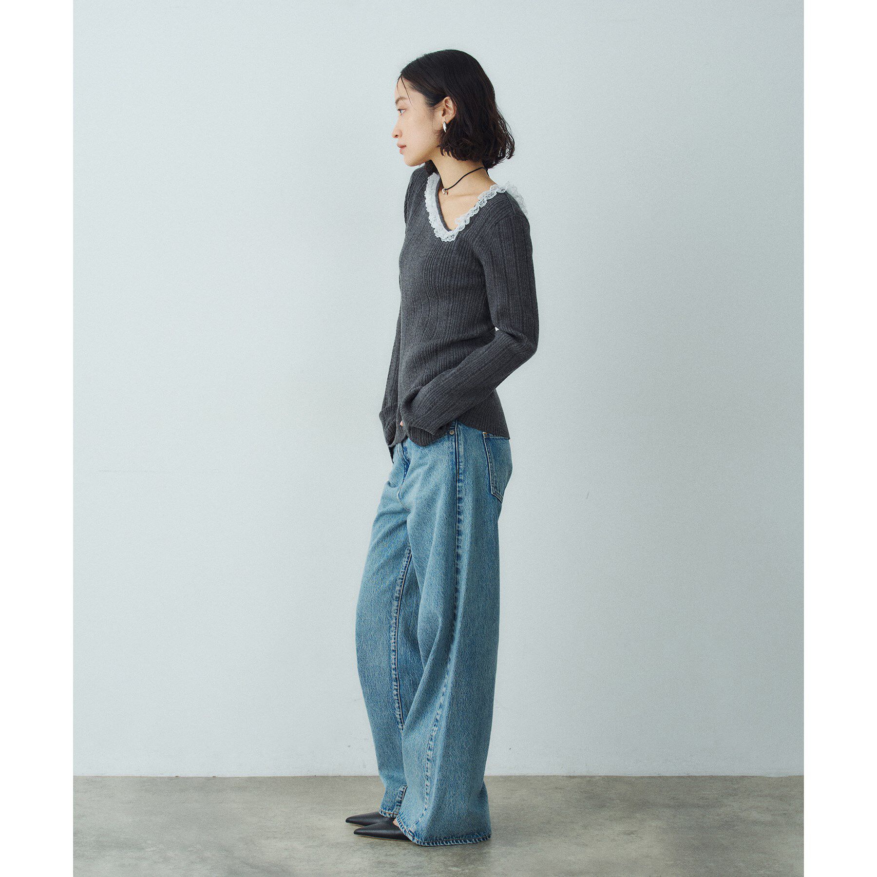 CODE A「lace frill asymmetric knit」|ニット・セーター|