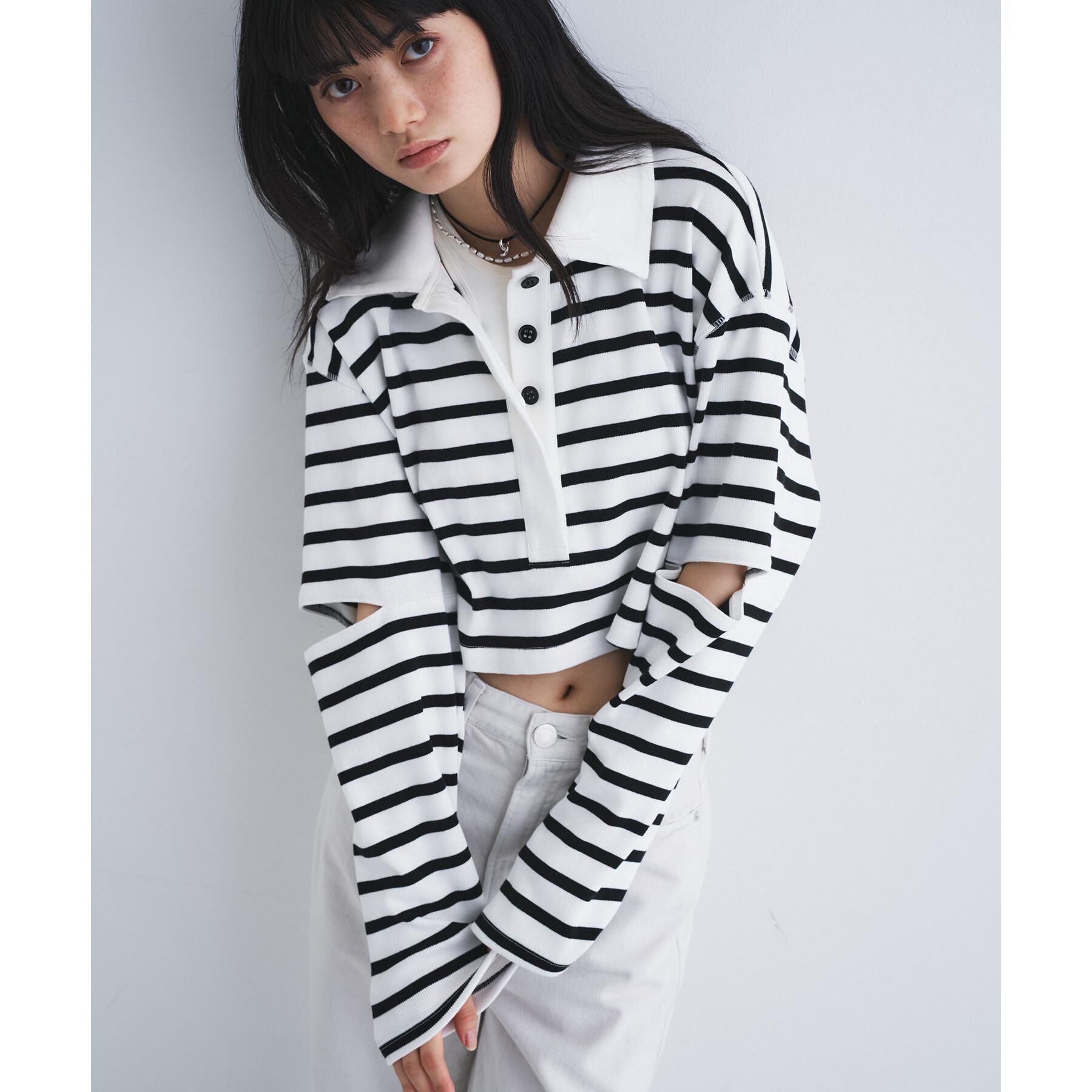 CODE A「cropped lager tee」|Tシャツ・カットソー|ブラック(319)