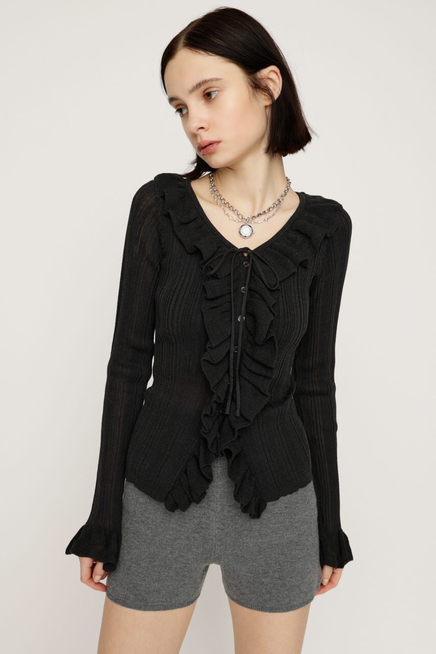 SLY「FRONT FRILL KNIT トップス」|ニット・セーター|L/BLK1