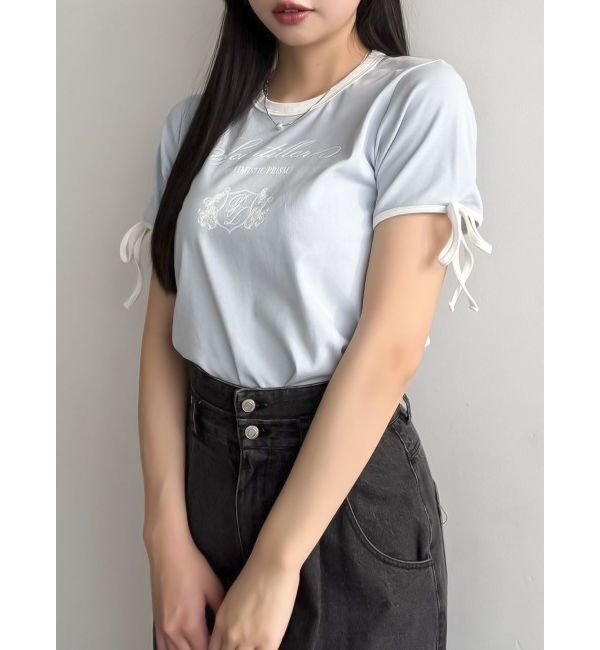 dazzlin「リボンスリーブロゴTシャツ」|Tシャツ・カットソー|ブルー