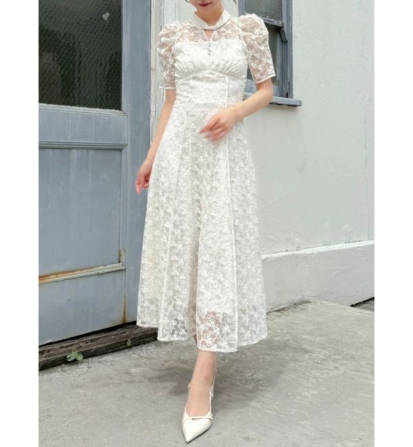 dazzlin「ネックツイスト刺繍レースドレス」|ドレス|アイボリー