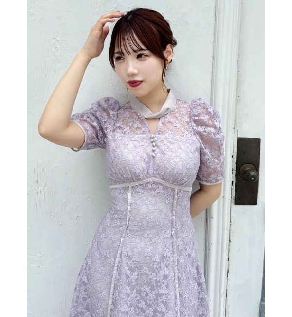 dazzlin「ネックツイスト刺繍レースドレス」|ドレス|