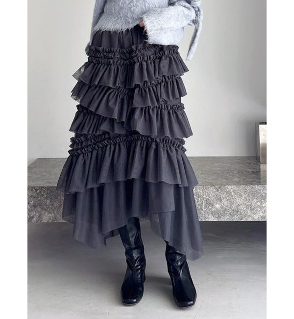 dazzlin「ランダムティアードチュールスカート」|スカート|チャコールグレー