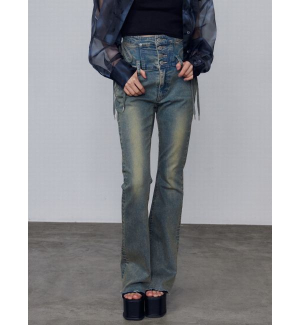 EMODA「サイドオープンハイウエストフレアパギンス」|デニム|