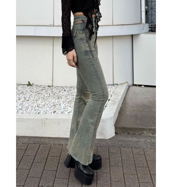 EMODA「サイドオープンハイウエストフレアパギンス」|デニム|