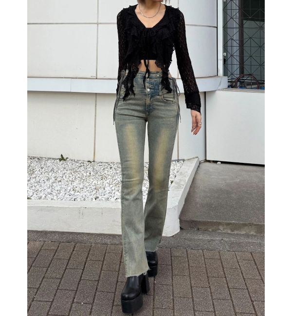 EMODA「サイドオープンハイウエストフレアパギンス」|デニム|