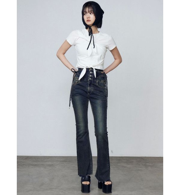 EMODA「サイドオープンハイウエストフレアパギンス」|デニム|