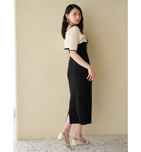 MERCURYDUO「3WAY配色ストラップバッククロスハーフスリーブワンピース」|ワンピース|