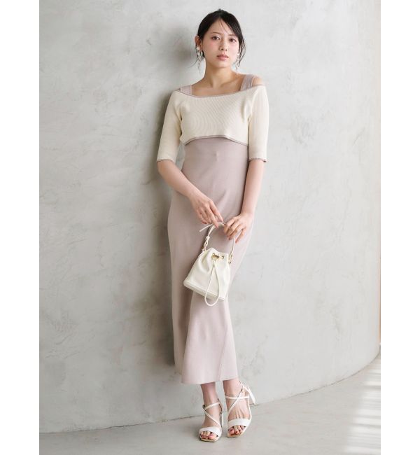 MERCURYDUO「3WAY配色ストラップバッククロスハーフスリーブワンピース」|ワンピース|