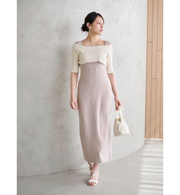 MERCURYDUO「3WAY配色ストラップバッククロスハーフスリーブワンピース」|ワンピース|