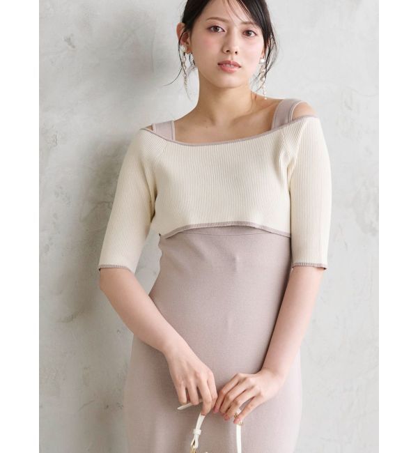 MERCURYDUO「3WAY配色ストラップバッククロスハーフスリーブワンピース」|ワンピース|