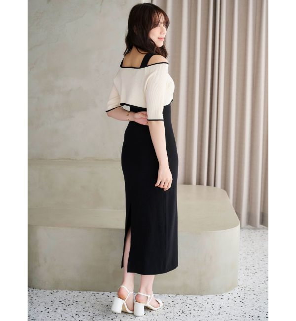 MERCURYDUO「3WAY配色ストラップバッククロスハーフスリーブワンピース」|ワンピース|