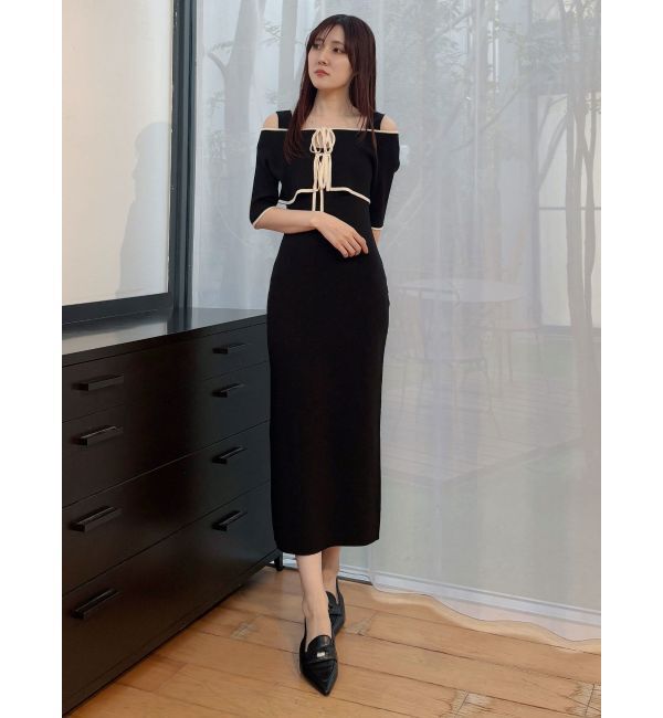 MERCURYDUO「3WAY配色ストラップバッククロスハーフスリーブワンピース」|ワンピース|