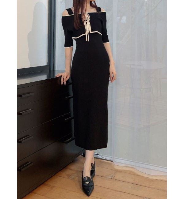 MERCURYDUO「3WAY配色ストラップバッククロスハーフスリーブワンピース」|ワンピース|