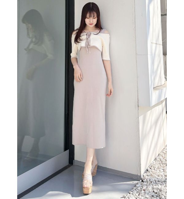 MERCURYDUO「3WAY配色ストラップバッククロスハーフスリーブワンピース」|ワンピース|