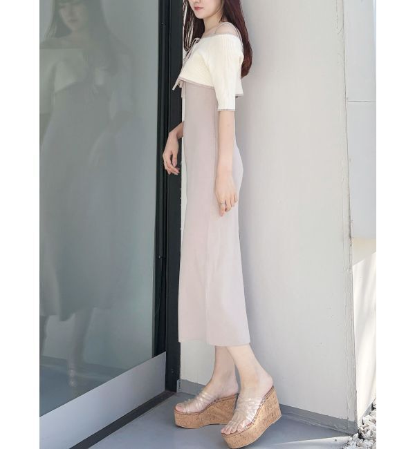 MERCURYDUO「3WAY配色ストラップバッククロスハーフスリーブワンピース」|ワンピース|