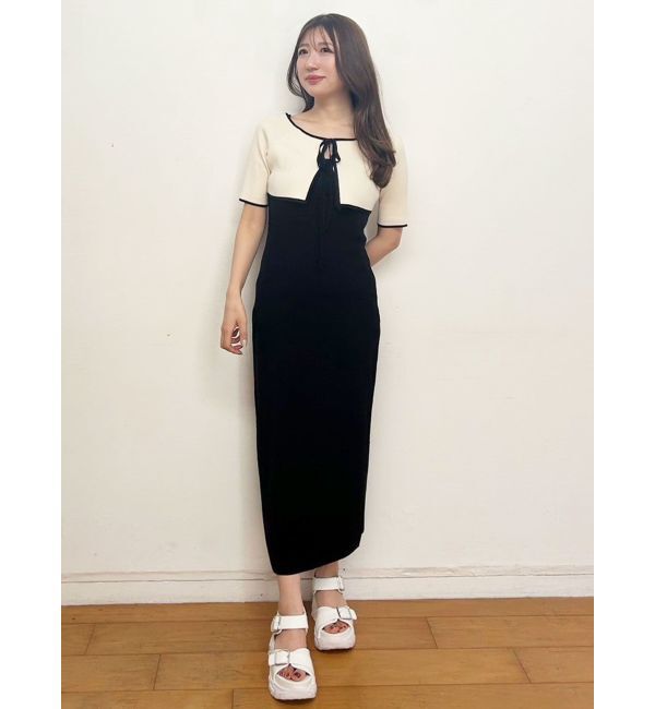 MERCURYDUO「3WAY配色ストラップバッククロスハーフスリーブワンピース」|ワンピース|