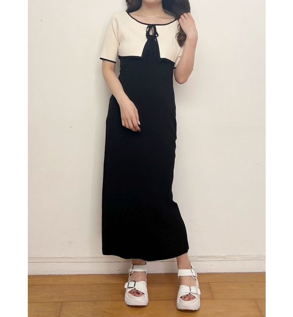 MERCURYDUO「3WAY配色ストラップバッククロスハーフスリーブワンピース」|ワンピース|