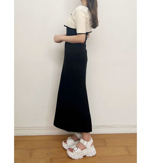 MERCURYDUO「3WAY配色ストラップバッククロスハーフスリーブワンピース」|ワンピース|