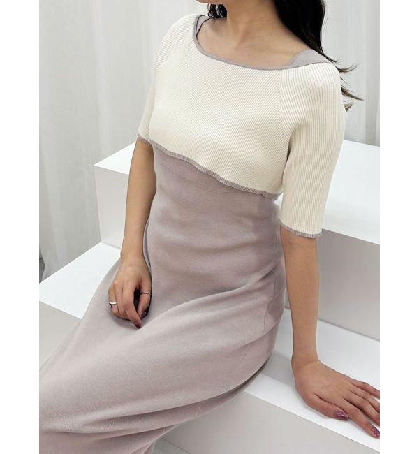 MERCURYDUO「3WAY配色ストラップバッククロスハーフスリーブワンピース」|ワンピース|