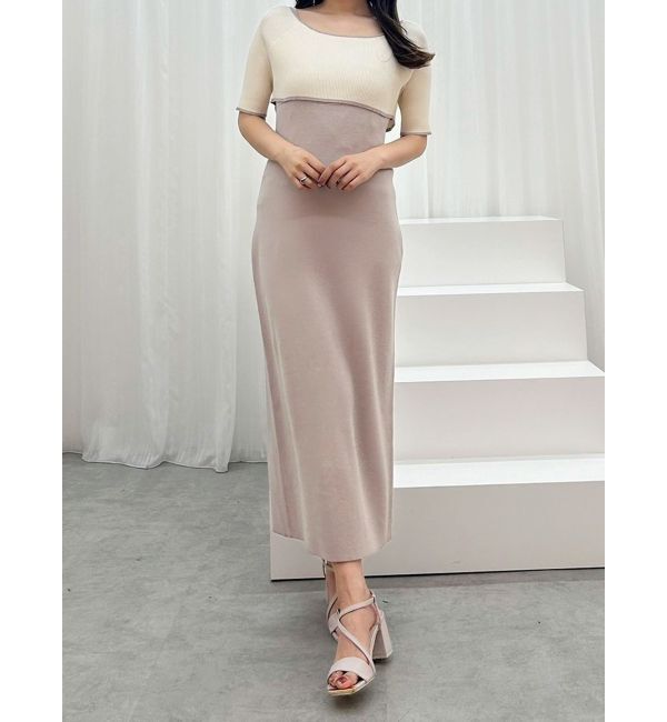 MERCURYDUO「3WAY配色ストラップバッククロスハーフスリーブワンピース」|ワンピース|