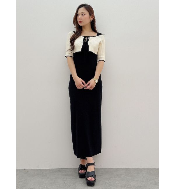 MERCURYDUO「3WAY配色ストラップバッククロスハーフスリーブワンピース」|ワンピース|