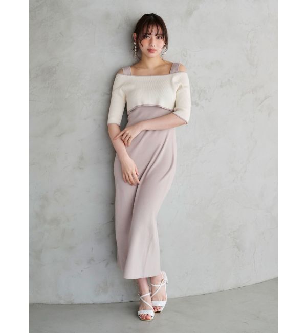 MERCURYDUO「3WAY配色ストラップバッククロスハーフスリーブワンピース」|ワンピース|