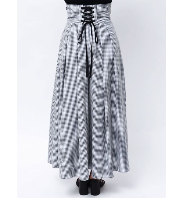 MERCURYDUO「ギンガムバックレースアップタックフレアスカート」|スカート|