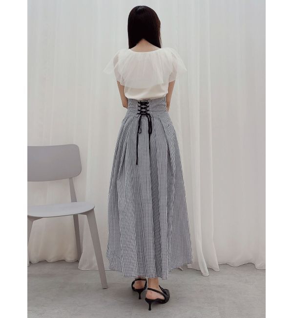 MERCURYDUO「ギンガムバックレースアップタックフレアスカート」|スカート|