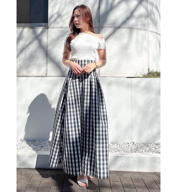 MERCURYDUO「ギンガムバックレースアップタックフレアスカート」|スカート|