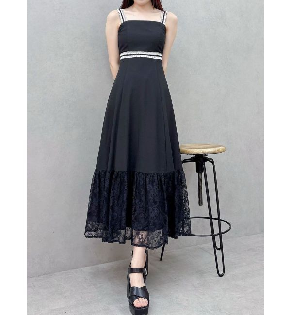 MERCURYDUO「モチーフレーステープワンピース」|ワンピース|ブラック