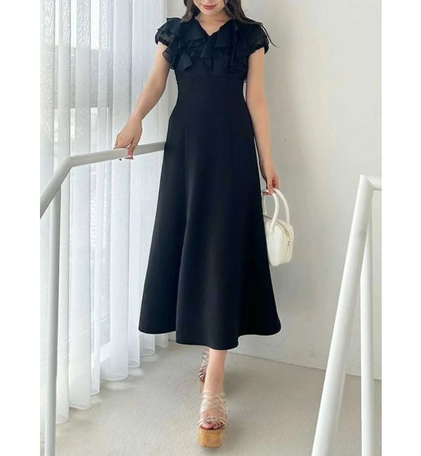 MERCURYDUO「2WAYシアーラッフルドッキングワンピース」|ワンピース|ブラック