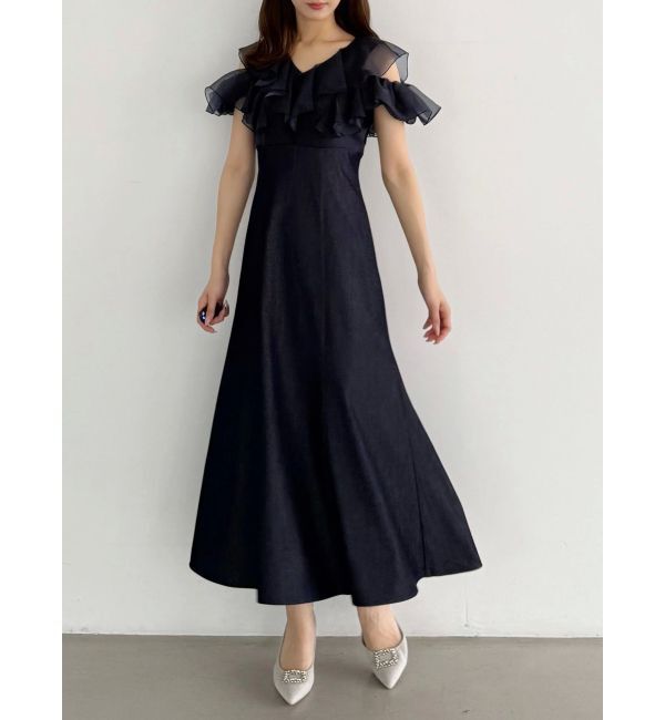 MERCURYDUO「2WAYシアーラッフルドッキングワンピース」|ワンピース|インディゴ