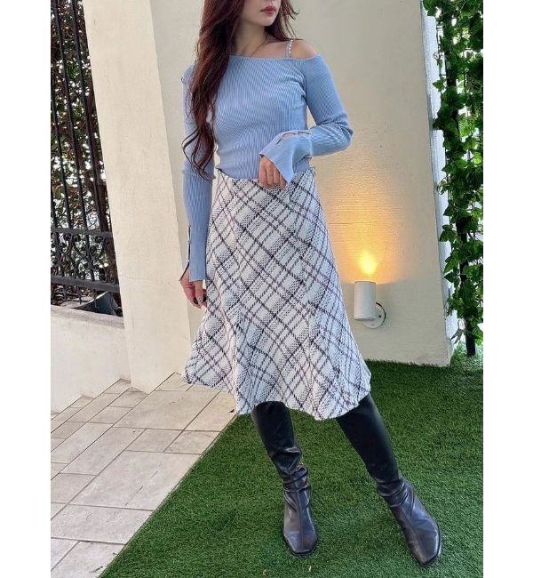 MERCURYDUO「オリジナルロービングチェックニーレングススカート」|スカート|