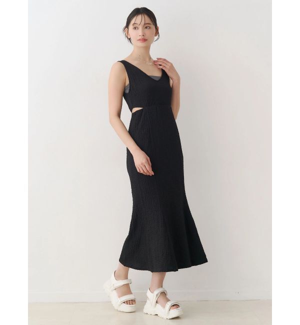 MERCURYDUO「【MERCURYDUO&times;AMPHI】カップ付きサイドカットアウトマーメイドワンピース」|ワンピース|ブラック