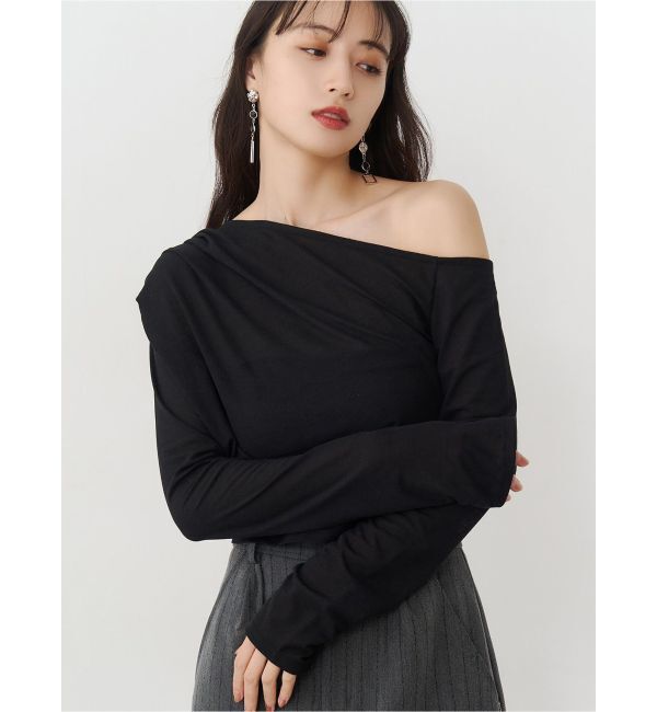 MURUA「ドレープワンショルトップス」|Tシャツ・カットソー|ブラック