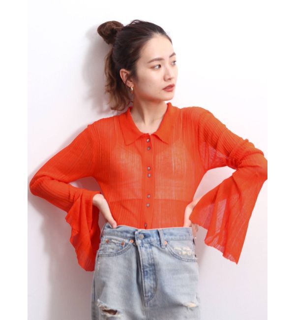 Ungrid「フレアスリーブシアーニットカーディガン」|カーディガン|