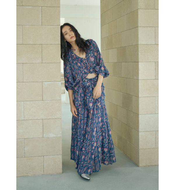 Ungrid「エスニックフラワーボリュームワンピース」|ワンピース|ブルー