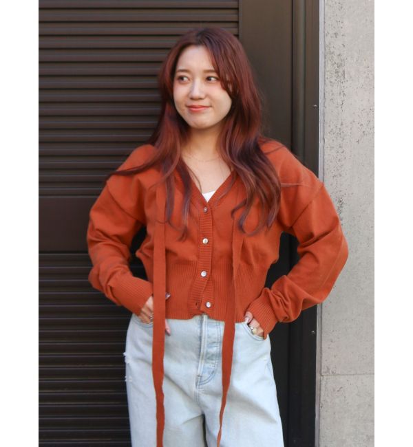 Ungrid「リボンデザインニットカーディガン」|カーディガン|オレンジ