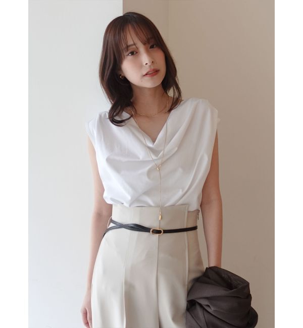 LAGUNAMOON「【接触冷感】オフショルドレープカットトップス」|Tシャツ・カットソー|ホワイト