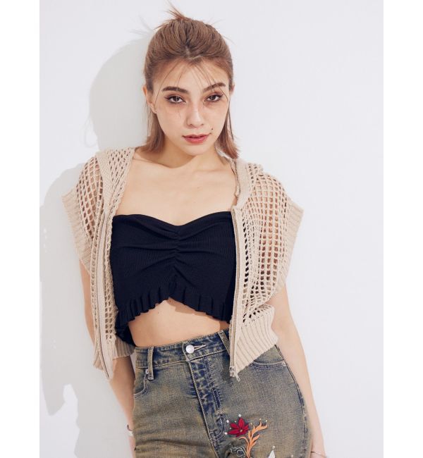 EVRIS「メッシュジップアップニットベスト」|ニット・セーター|アイボリー