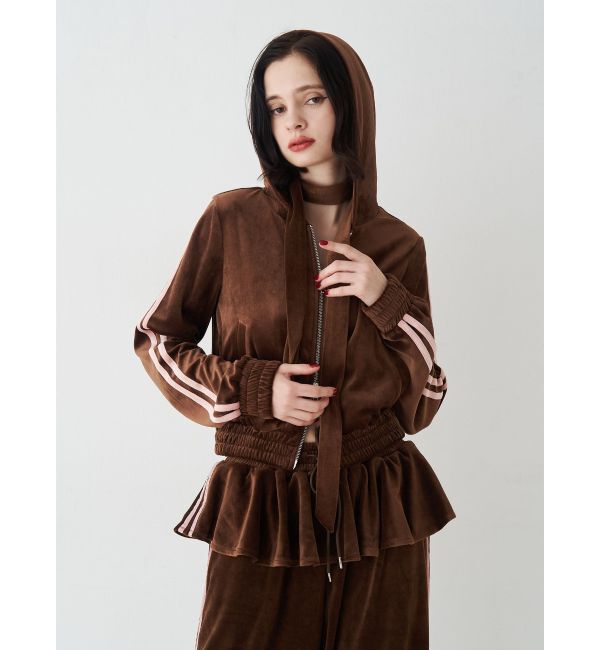 jouetie「ベロアコンパクトラインZIPフーディ【セットアップ対応】」|パーカー|ブラウン