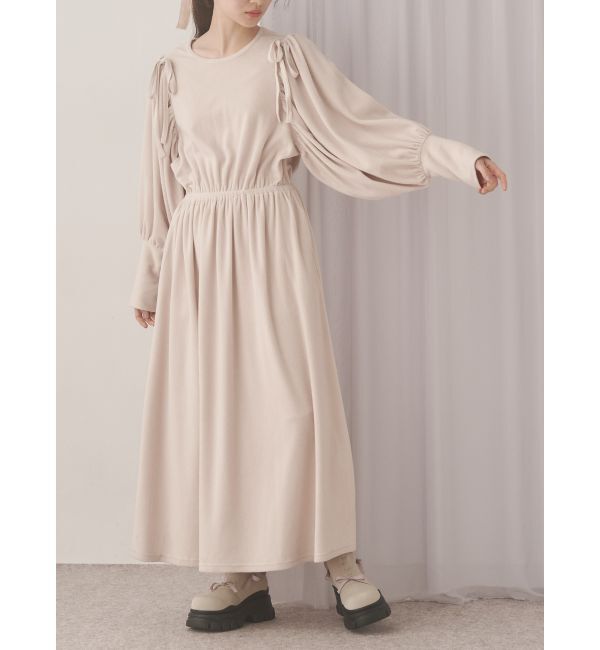 merry jenny「ギャザーギャザーフリースワンピース」|ワンピース|アイボリー