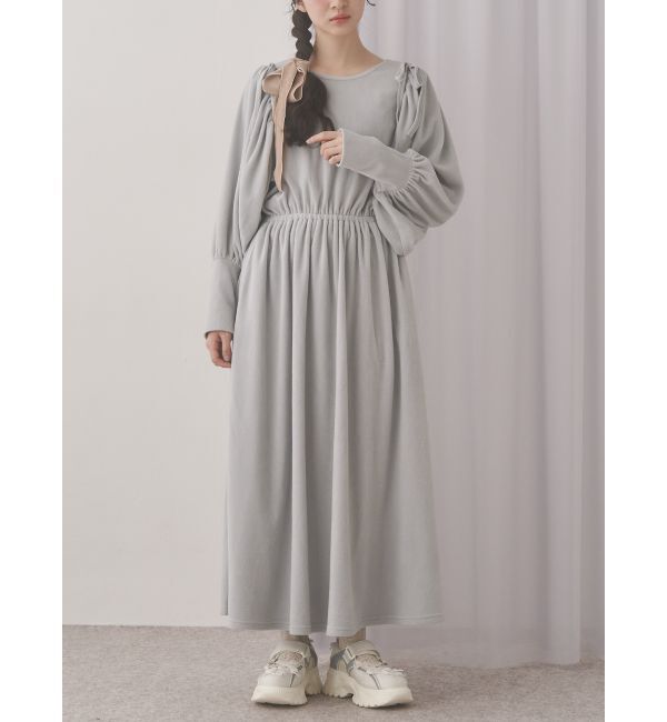 merry jenny「ギャザーギャザーフリースワンピース」|ワンピース|アイスブルー