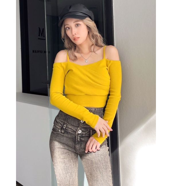 GYDA「カシュクールデザインオフショルトップス」|Tシャツ・カットソー|マスタード