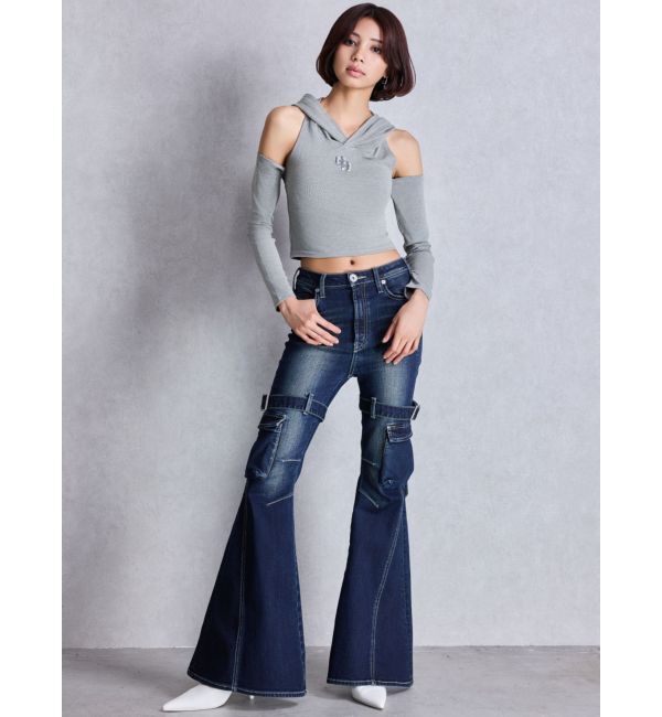 GYDA「GGフードショルダーオープンデザインショートトップス」|Tシャツ・カットソー|